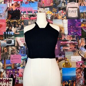 Black halter top with a stretchy fit & tie neck